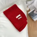 Red knitted kids scarf, soft wool winter neck warmer with handmade decorative label - Double Label Solid Color - Red