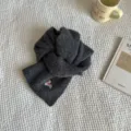 Children dark grey knitted scarf with cute puppy embroidery, warm winter kids accessory. - Scarf / Dark Gray