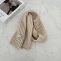 Kids beige ribbed knit winter warm scarf, soft cozy wool daily neck warmer for children. - Single Label Solid Color - Off-White