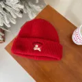 Red knitted baby beanie hat winter warm cute embroidered puppy children cap woolen cap - Hat / Bright Red