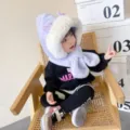 Bambini inverno peluche cappello sciarpa integrato caldo spessa protezione orecchie bimbo - Palco Viola