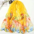 Frühling Sommer gelb Chiffon Blumen Druck Schal Damen lang Tuch Strand elegant Halstuch - Pfauengelb