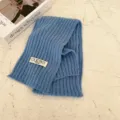 Soft blue knitted kids scarf for winter warm cute ribbed design with stylish fabric tag. - Single Label Solid Color - Lake Blue