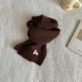 Kids brown knit winter scarf with cute puppy dog embroidery, soft and warm children apparel. - Scarf / Coffee