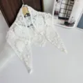 White crochet lace triangular scarf, elegant hollow floral kerchief, versatile vintage shawl. - Paisley White