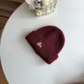 Kids winter warm knitted beanie hat cute puppy embroidery wine red soft cozy children cap - Hat / Burgundy