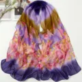 Spring summer chiffon gradient floral printed scarf women shawl beach wrap fashion accessory - Brown Purple Gradient Pink Floral
