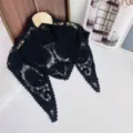 Black lace hollow-out knitted triangle scarf vintage shawl versatile stylish small head wrap. - Paisley Black