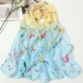 Spring summer gradient chiffon scarf with beautiful butterfly print, lightweight elegant shawl. - Butterfly Yellow Blue