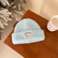 Cute baby light blue knit beanie with puppy embroidery, cozy warm winter hat for children. - Hat / Sky Blue