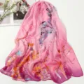 Damen rosa Blumen Druck Chiffon Schal leicht Sonnenschutz Strand Tuch Stola neu - Frühling Elster Rosa Violett