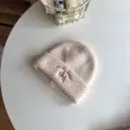 Cute kids knitted beanie with cute embroidered bear design, soft winter warm hat for boys and girls. - Hat / Beige