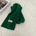 Kids green knitted winter neck warmer, soft ribbed wool scarf with cute cloth label variant. - Single Label Solid Color - Green