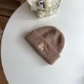 Cute puppy embroidered kids knit beanie hat, brown winter warm woolen hat for boys and girls. - Hat / Mocha