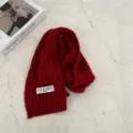 Kids red knitted scarf, soft winter warm baby snood with trendy cloth label, casual solid style. - Single Label Solid Color - Red