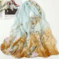 Gradient Blue Floral Chiffon Scarf Women Spring Summer Sun Protection Beach Shawl Veil - Sky Blue Gradient Floral