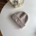 Kids cute embroidered bear knit beanie hat autumn winter warm children stylish pullover cap - Hat / Khaki