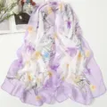 Purple floral chiffon scarf for women, lightweight spring summer shawl wrap variant. - Spring Purple White