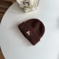 Cute kids winter knitted beanie hat with cute puppy embroidery, warm brown warm hat for boys girls. - Hat / Coffee