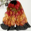 Women Spring Summer Chiffon Floral Scarf Gradient Shawl Beach Stole Fashion Elegant Gift - Red Green Black Gradient Floral