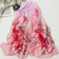 Spring summer chiffon printed silk scarf women shawl beach towel graceful floral wrap. - Large Peony Peach Red