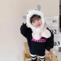 Simpatica sciarpa con cappuccio in peluche cappello invernale caldo per bambini e bambine - Aragosta Beige