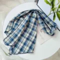 Blue and white plaid scarf, retro lightweight neckerchief for spring and summer style. - Long Rhombus Scarf / Royal Blue Plaid
