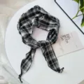 Korean style black and white plaid thin long scarf versatile chic neckerchief decorative ribbon - Geometric Blue / Black Plaid