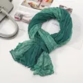 Green wrinkled paisley scarf, lightweight cotton linen shawl for women spring autumn accessory. - Floral Pleated Style 3 Lake Green