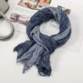 Blue grey crinkle paisley cotton linen scarf women lightweight long shawl wrap. - Floral Pleated Style 3 Blue