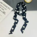 Black and white heart print silk ribbon detail, elegant thin decorative scarf for women's daily wear. - 5*200 Long Ribbon / Black Heart
