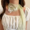 Korean sweet butterfly chiffon slim scarf neckerchief with 3d lace pearls chic accessory - Three Butterfly Scarf - Tender Green