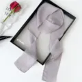 Solid color thin long silk scarf for women, elegant ribbon hair band and stylish bag accessory. - Light Gray