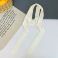 Solid color long satin hair ribbon scarf for bag handle hair tie neckerchief accessory. - Beige