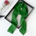 Green thin silk ribbon scarf detail view, elegant accessory for bags or hair styling. - Bright Green
