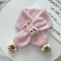 Winter plush kids scarf cute cartoon rabbit cross neck warmer thick warm baby girl fashion. - Prancing Bear Claw / Pink