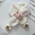 Winter kids plush scarf cute cartoon cat cross warm thick winter neckerchief for girls - Prancing Bear Claw / White