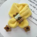 Kids winter plush cross scarf cute cartoon bear thick warm plush neck warmer for girls boys - Prancing Bear Claw / Yellow