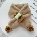 Kids plush cross scarf winter warm cute cartoon bear neck warmer for baby girls cozy - Prancing Bear Claw / Khaki