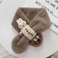 Lindo bufanda de invierno de felpa para niños con conejo y perrito, cuello cálido y grueso. - Cuello Perro Conejo-Marrón Claro