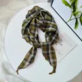 Retro plaid skinny scarf for women, lightweight spring and summer neck ribbon decoration. - Geometric Blue / Brown & Beige Plaid