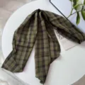 Retro plaid twilly scarf for women spring summer vintage chic neckerchief elegant hair accessory - Long Rhombus Scarf / Earth Green Plaid