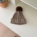 Kinder braune Strickmütze mit Bommel warme Wintermütze süße Kinder Strickmütze Kleinkind Kopfbedeckung - Bommel Strickmütze / Khaki