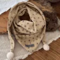Cozy autumn winter children triangle scarf with cute pom poms baby warm bib shawl - Hook Ball Style / Black Floral Light Khaki