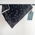 Vintage black and white floral print silk square scarf, elegant neckerchief for women. - Scattered Flowers Black