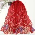 Red chiffon printed scarf, stylish summer beach shawl and elegant floral fashion accessory. - New Year Flower Bright Red