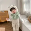 Set cappello e sciarpa in peluche per bambini, berretto invernale caldo, verde e bianco. - Corna - Verde