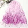 Pink Gradient Chiffon Floral Scarf Summer Sun Protection Beach Shawl Elegant Wrap - Plum Blossom Pink