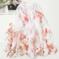 Women's Spring Summer Chiffon Floral Scarf Elegant Sunscreen Shawl Beach Wrap Accessories - Red Flower White