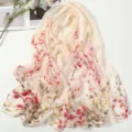 Women chiffon floral print scarf elegant spring summer beach shawl fashion accessory - New Year Flower Beige